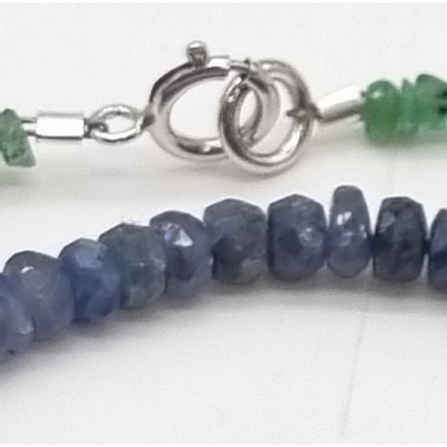 44 - A Natural Emerald, Sapphire and Ruby Bead Necklace. 40cm