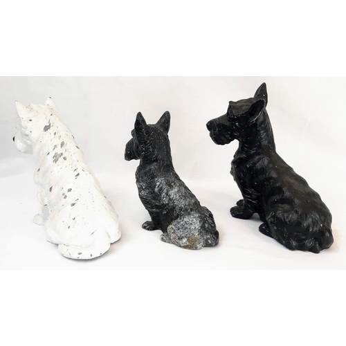 570 - Three Vintage Spelter Dog Figures. Biggest dog 18cm tall. A/F