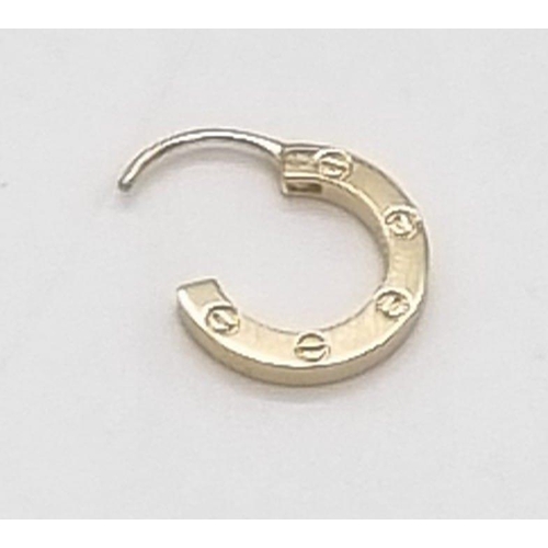 93 - A Cartier 18K Yellow Gold Love Earring. 12mm diameter.
1.22g