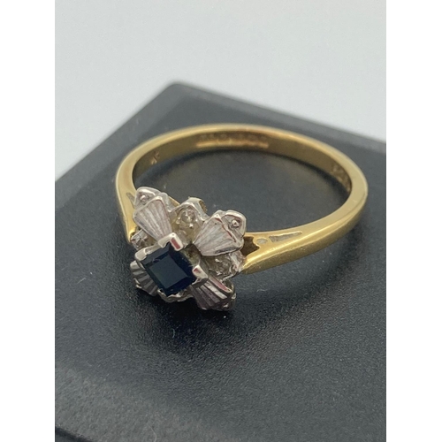 35 - 18 carat GOLD art deco ring having SAPPHIRE  and DIAMONDS set in PLATINUM deco style mount.
 3.8 gra... 