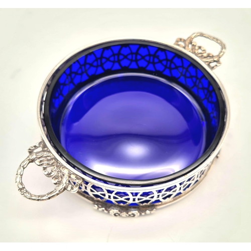 1190 - An Antique Solid Silver Butter Dish with Original Blue Inlay. Hallmarks for Birmingham 1927. Makers ... 