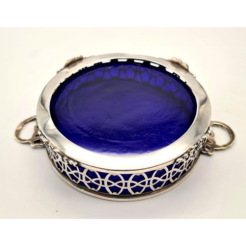 1190 - An Antique Solid Silver Butter Dish with Original Blue Inlay. Hallmarks for Birmingham 1927. Makers ... 