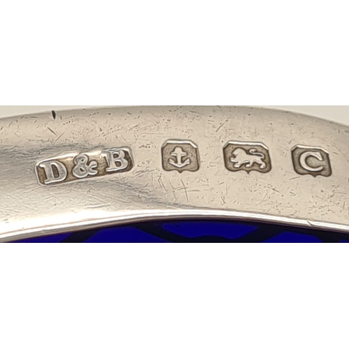 1190 - An Antique Solid Silver Butter Dish with Original Blue Inlay. Hallmarks for Birmingham 1927. Makers ... 