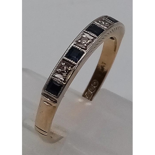 317 - 9K YELLOW GOLD VINTAGE DIAMOND & SAPPHIRE 1/2 ET RING 2G SIZE M