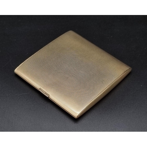 57 - A Glorious Antique Solid 9K Yellow Gold Cigarette Case. Bevel edged with an engine-turned finish. Pu... 