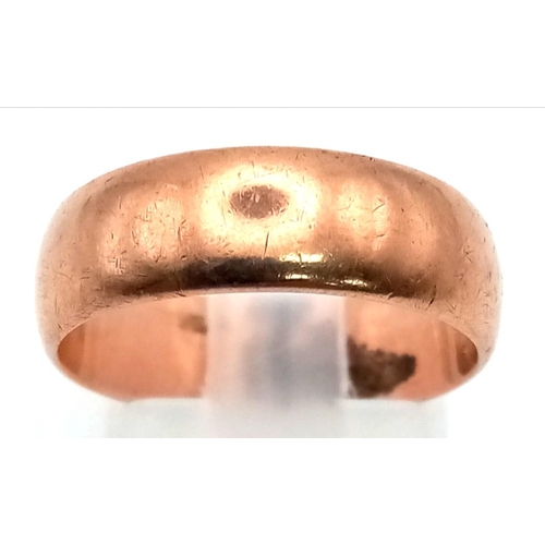 605 - A 9K Yellow Gold Band Ring. Size N. 4.26g.