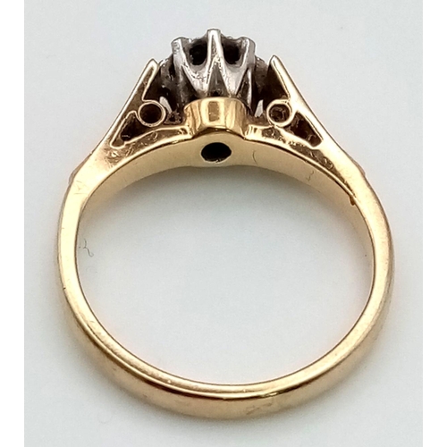 654 - A 9K Yellow Gold Diamond Solitaire Ring. Size J. 3g total weight.