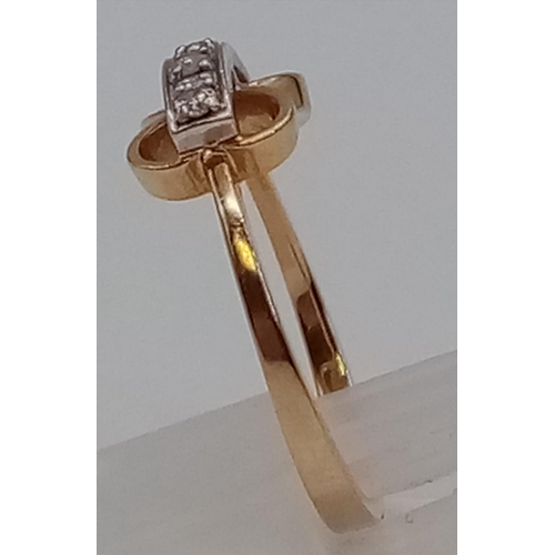 728 - 18K YELLOW GOLD DIAMOND SET BOW RING 2.3G SIZE M