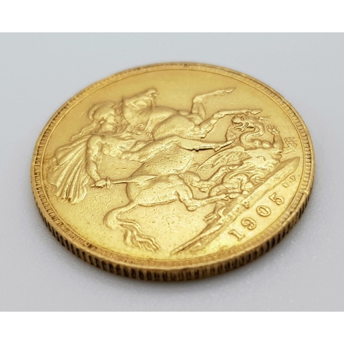 101 - 22CT FULL SOVEREIGN COIN 1905 8G