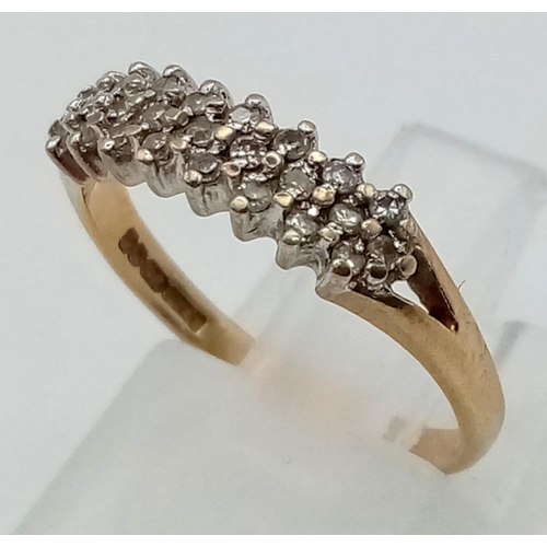 461 - 9K YELLOW GOLD TRIPLE ROW DIAMOND RING 1.5G SIZE K