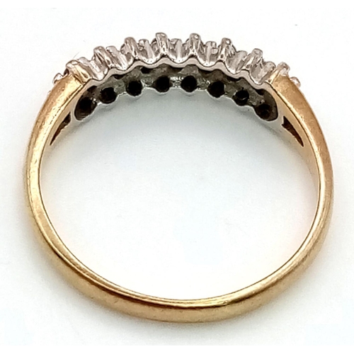 461 - 9K YELLOW GOLD TRIPLE ROW DIAMOND RING 1.5G SIZE K