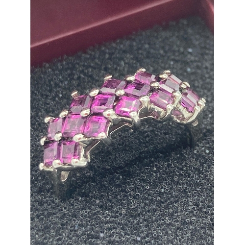 236 - GEMPORIA SILVER TOURMALINE CLUSTER RING,having 16 deep pink gemstones set to top mounted in marquise... 