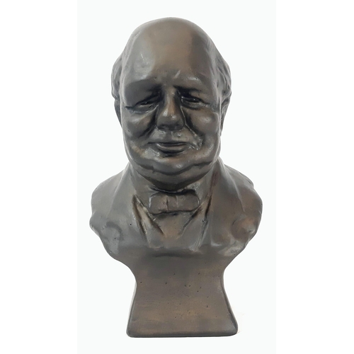 1193 - A Heavy Vintage Bronzed Stone Bust of Sir Winston Churchill 25cm Tall