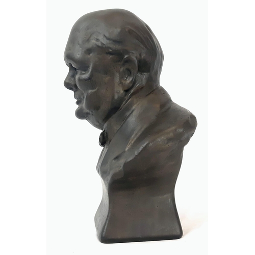 1193 - A Heavy Vintage Bronzed Stone Bust of Sir Winston Churchill 25cm Tall