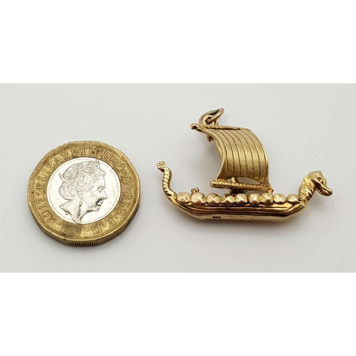 707 - 9K YELLOW GOLD VIKING SHIP CHARM 6.1G