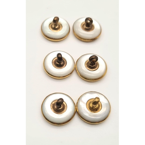 248 - SET OF 6 18CT YELLOW GOLD DRESS STUDS WITH MOTHER OF PEARL INLAY IN ORIGINAL FITTED CASE 10G