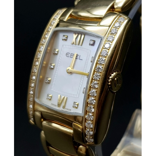 157 - An 18 K EBEL BRAZILIA watch. Rectangular curved dial (30 x 23 mm), brilliant cut diamonds on two sid... 