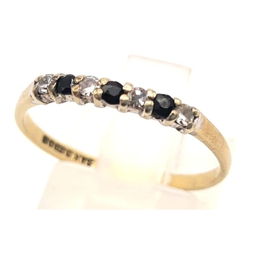 283 - 9K YELLOW GOLD DIAMOND & SAPPHIRE 7 STONE RING 1.2G SIZE P