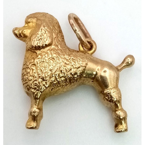 615 - A Vintage 9K Yellow Gold Poodle Pendant. 18mm. 1.21g