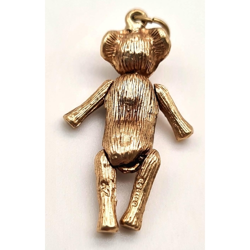 714 - 9K ROSE GOLD TEDDY CHARM WITH ARTICULATED ARMS AND LEGS 4.8G