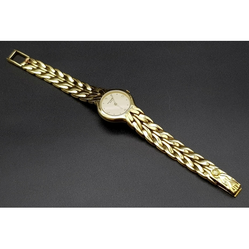 94 - An 18 K yellow gold PATEK PHILIPPE ladies watch. 23 mm dial, cream coloured face with four diamonds ... 