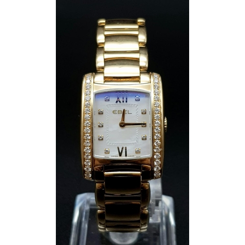 157 - An 18 K EBEL BRAZILIA watch. Rectangular curved dial (30 x 23 mm), brilliant cut diamonds on two sid... 