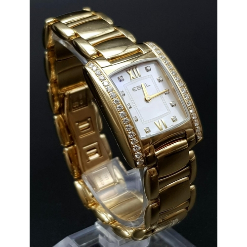 157 - An 18 K EBEL BRAZILIA watch. Rectangular curved dial (30 x 23 mm), brilliant cut diamonds on two sid... 