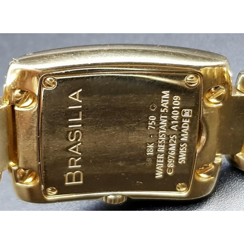 157 - An 18 K EBEL BRAZILIA watch. Rectangular curved dial (30 x 23 mm), brilliant cut diamonds on two sid... 