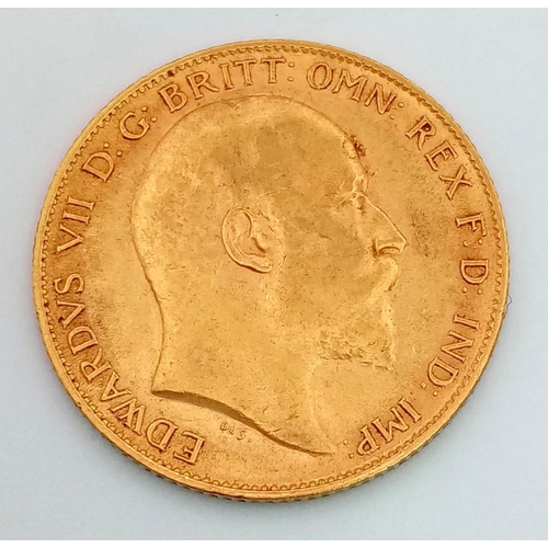 606 - A 1910 22K Gold Half Sovereign Coin. 4g.