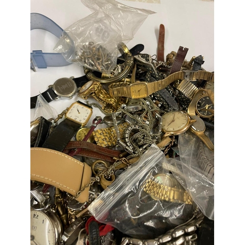 650 - Large collection of  Vintage watches & watch chains etc , includes pocket watch ticking , clips etc ... 