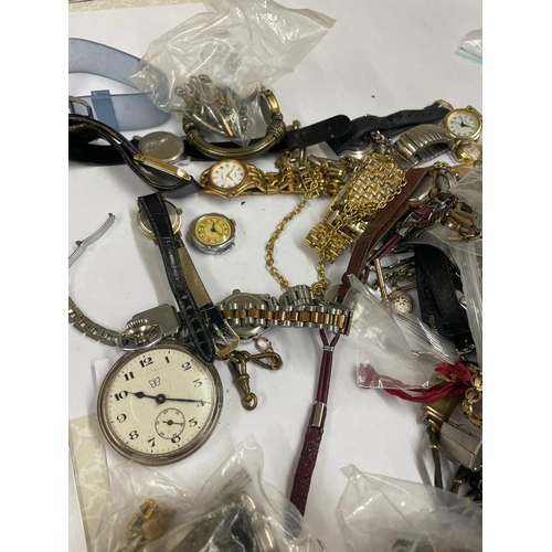 650 - Large collection of  Vintage watches & watch chains etc , includes pocket watch ticking , clips etc ... 