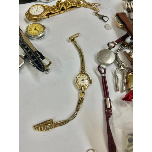 650 - Large collection of  Vintage watches & watch chains etc , includes pocket watch ticking , clips etc ... 