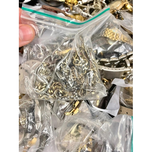 650 - Large collection of  Vintage watches & watch chains etc , includes pocket watch ticking , clips etc ... 