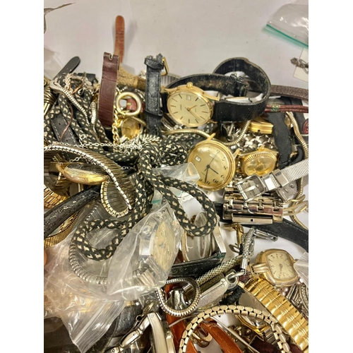 650 - Large collection of  Vintage watches & watch chains etc , includes pocket watch ticking , clips etc ... 