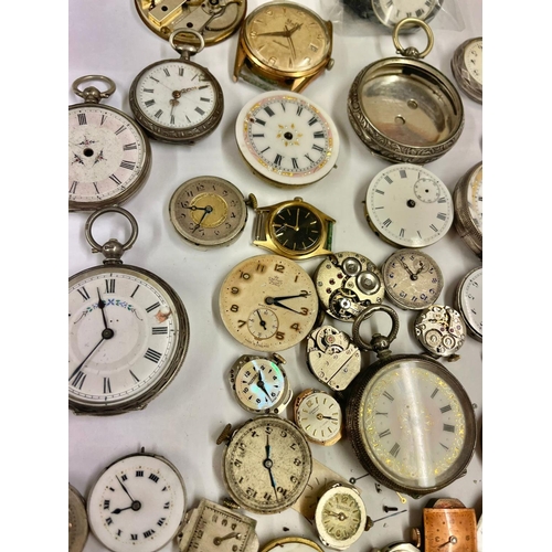 664 - Vintage silver pocket watches & wristwatch movements etc