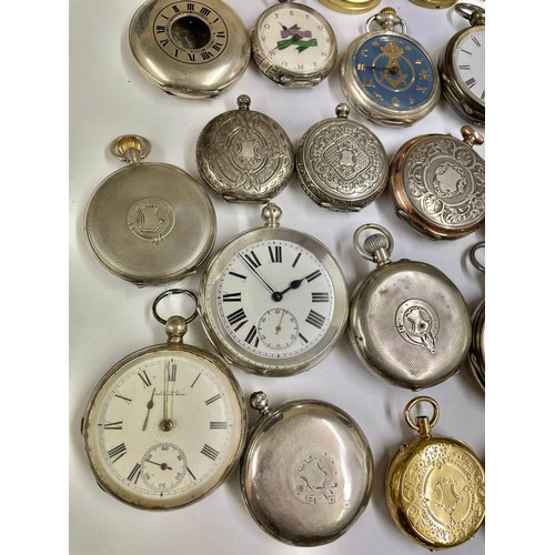 53 - Antique & vintage silver pocket watches fusee, Waltham etc some ticking sold as found