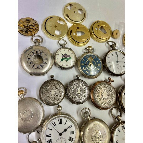 53 - Antique & vintage silver pocket watches fusee, Waltham etc some ticking sold as found