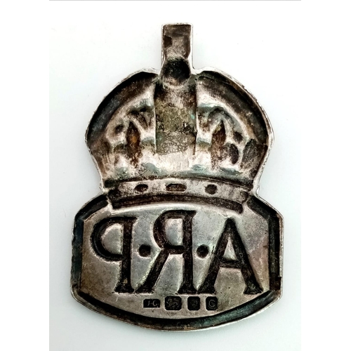 731 - A Vintage British Silver A.R.P. Badge. Back pin missing.
Hallmarks for London 1938.