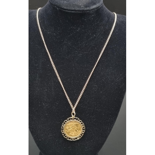 218 - A 22k Gold 1893 Full Sovereign Set in 9k Yellow Gold - Attached to a 9K yellow gold Necklace. 17.05g... 