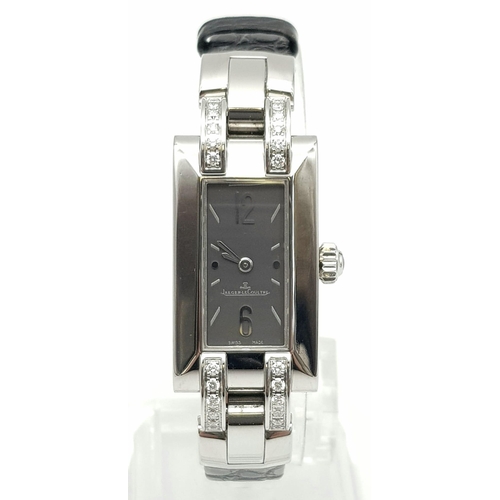 234 - An 18 K white gold JAEGER LE COULTRE IDEALE ladies watch. 1000 hours control. Rectangular dial (30 x... 