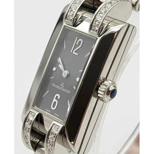 234 - An 18 K white gold JAEGER LE COULTRE IDEALE ladies watch. 1000 hours control. Rectangular dial (30 x... 