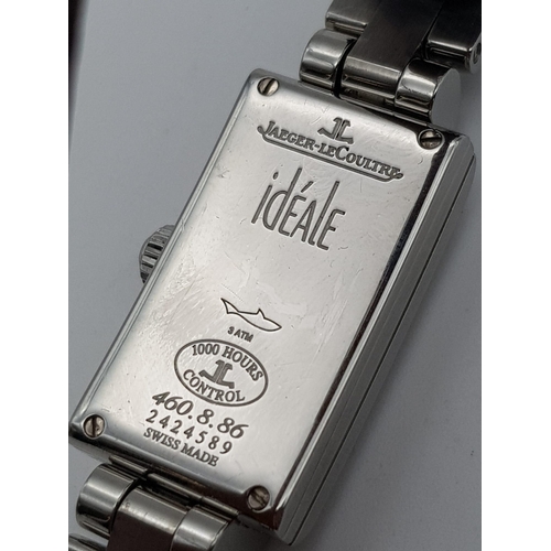 234 - An 18 K white gold JAEGER LE COULTRE IDEALE ladies watch. 1000 hours control. Rectangular dial (30 x... 