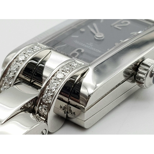 234 - An 18 K white gold JAEGER LE COULTRE IDEALE ladies watch. 1000 hours control. Rectangular dial (30 x... 