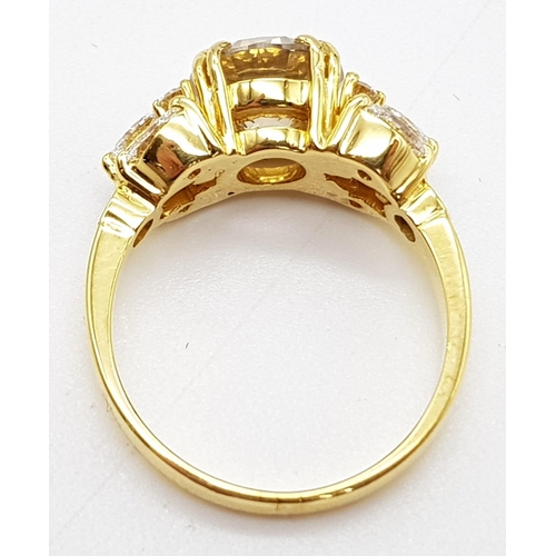 408 - An 18 K yellow gold ring with diamonds (3.78 carats). Ring size: P, weight: 6.88 g.