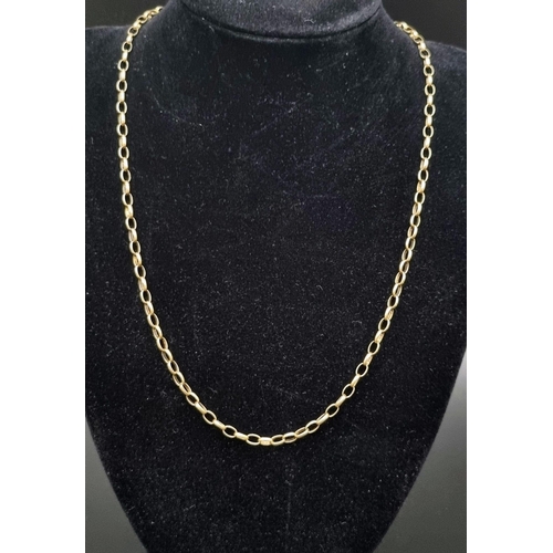 627 - A 9K Yellow Gold Belcher Link Necklace. 44cm. 6.55g