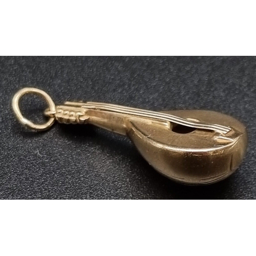 629 - A 9K Yellow Gold Mandolin Pendant or Charm. 3cm. 1.92g.