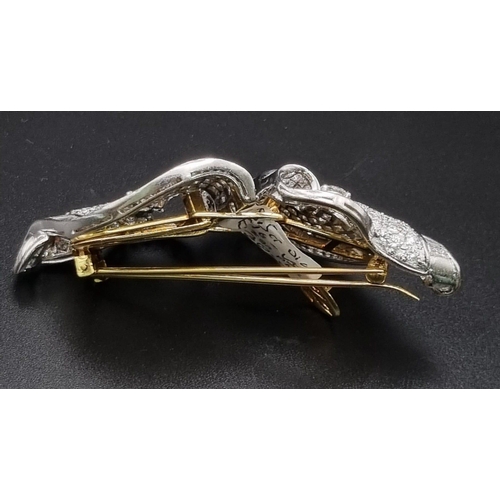 185 - A spectacular platinum  diamond double brooch. Baguette and brilliant cut quality diamonds (18.5 car... 