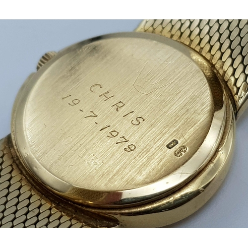 212 - An 18 k yellow gold ROLEX CELLINI ladies watch. Oval dial (25 x 22 mm) with gold bezel, face and han... 