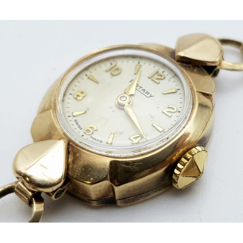 410 - A Vintage 9K Yellow Gold Rotary Ladies Watch. Gold strap and case - 18mm. Mechanical movement. In wo... 