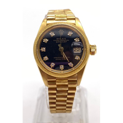 52 - A Rare Rolex Oyster Perpetual 18K Solid Gold Datejust Ladies Watch with Bark-Effect Decorative strap... 